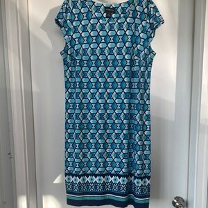 Liz Claiborne Teal and White Geometric Midi Dress